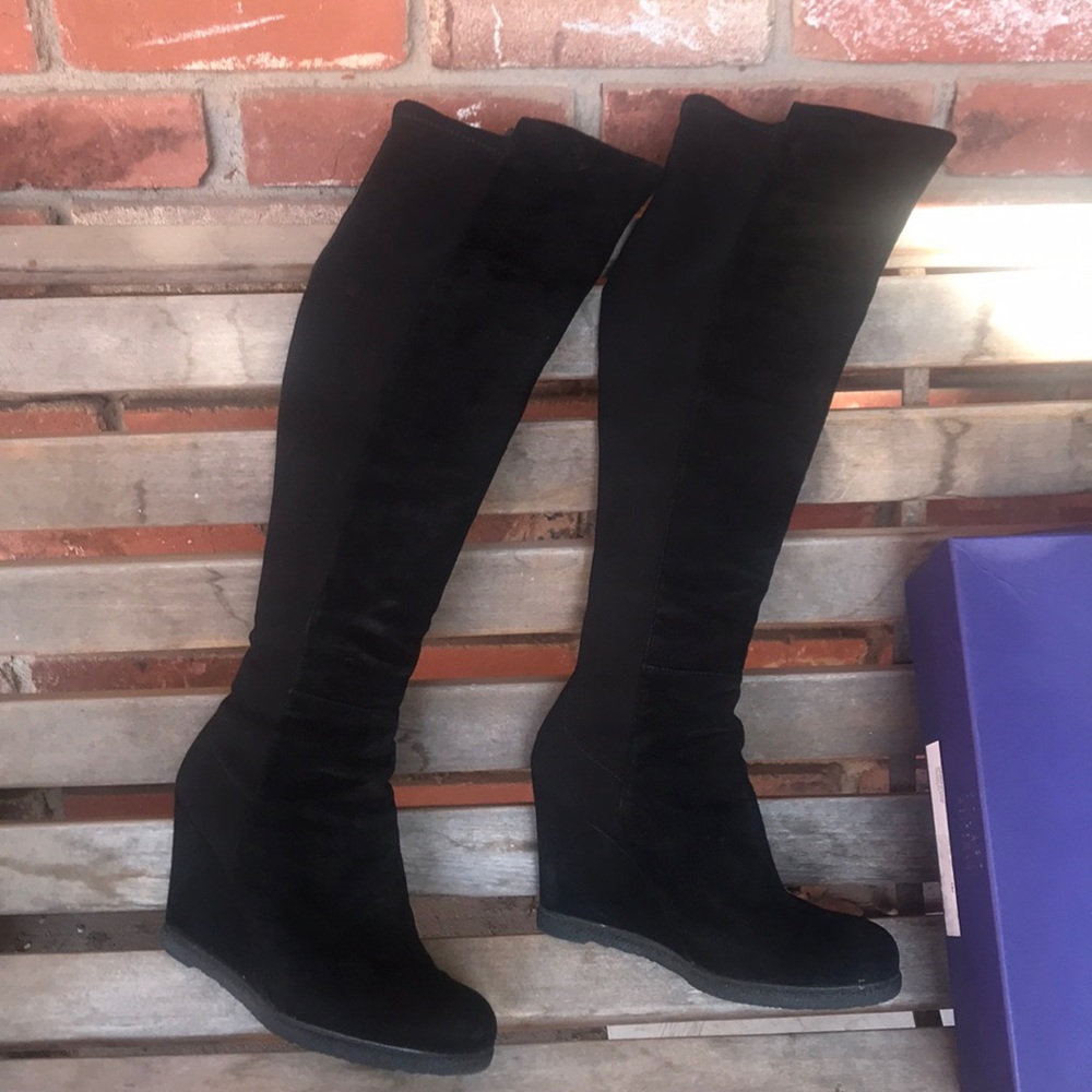 Stuart Weitzman Black Over the Knee Wedge Boots